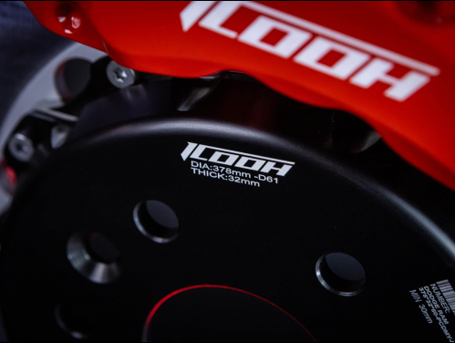 Тормозная тюнинг-система RAM 1500 V (DT) (2018-2024) ICOOH D61, (378*32mm,Фиксированный,Насечки), поршней: 6, передняя ось, цвет: Красный, D61-728-R-03-0B-01-02-0E-0F-00-02