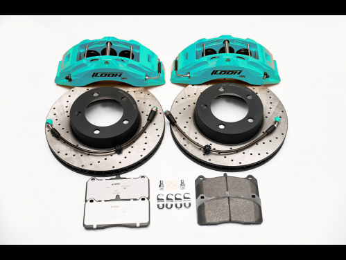 Тормозная тюнинг-система TOYOTA TUNDRA 2 поколение (2007-2021) ICOOH DM61, (355*32mm, Моноблок, Насечки), поршней: 6, передняя ось, цвет: Бирюзовый DM61-776-T-03-07-01-03-0A-03-00-02